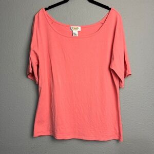Talbots Women's Coral Pink Rayon Top Size‎ L Short Sleeve Round Neck Casual Knit